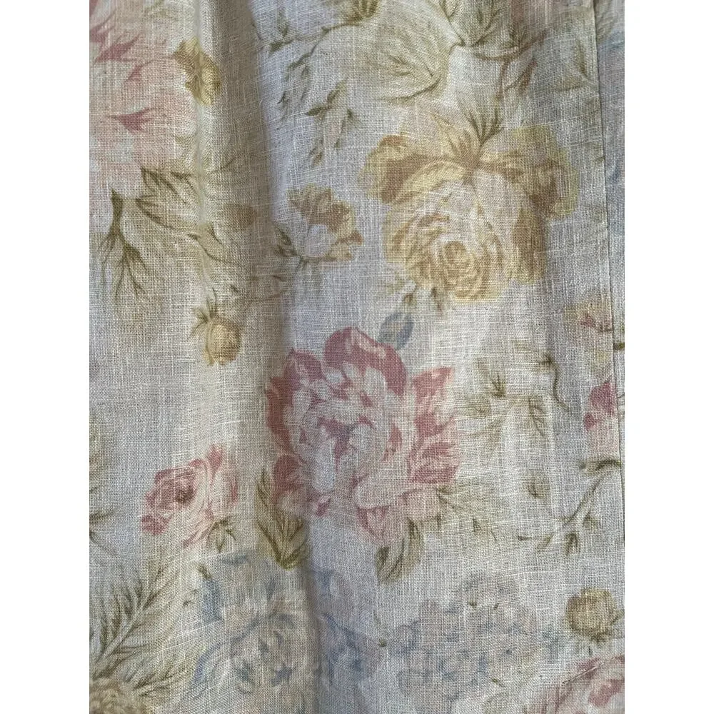 Vintage Chelsea Campbell High Waisted Linen Midi Skirt Beige Floral Print